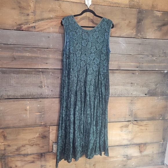 Vintage forest green lace dress with cotton slip - Picture 1 of 9